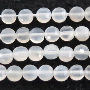 white MoonStone Beads, faceted circle, approx 4mm dia