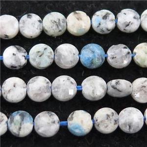 K2 Jasper Beads, faceted coin, approx 4mm dia