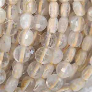 gold Rutilated Quartz Beads, faceted coin, approx 4mm dia