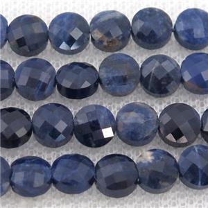 blue Sodalite Beads, faceted saucer, approx 6mm dia
