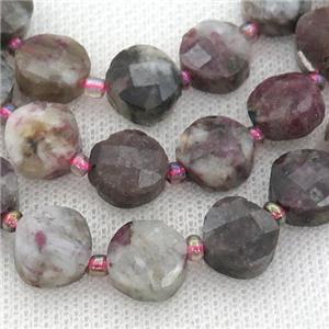 pink Tourmaline Beads, faceted coin, approx 10mm