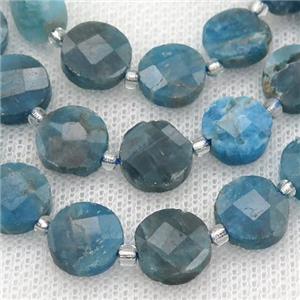 blue Apatite Beads, faceted circle, approx 10mm