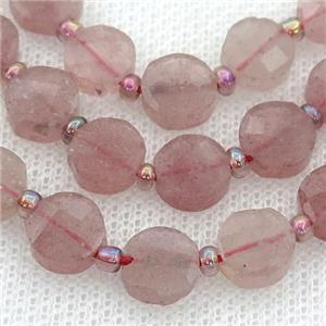 Strawberry Quartz Beads, faceted circle, approx 10mm