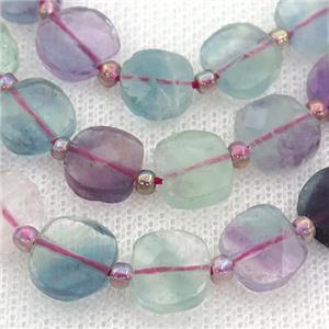 multicolor Fluorite Beads, faceted square, approx 8mm