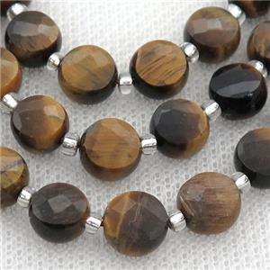 Tiger eye stone Beads, faceted coin, approx 10mm