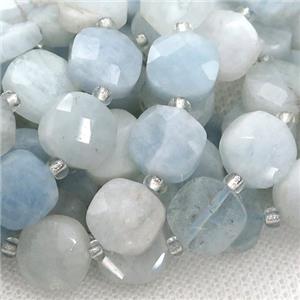 blue Aquamarine Beads, faceted square, approx 10mm