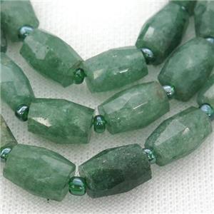 green Strawberry Quartz Beads, faceted barrel, approx 9-14mm
