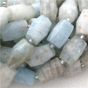 Aquamarine Beads, faceted barrel, approx 9-14mm