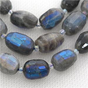 Labradorite Beads, faceted barrel, electroplated, approx 6-10mm