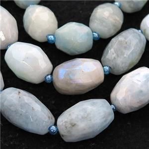 Aquamarine Beads, faceted barrel, electroplated, approx 12-16mm