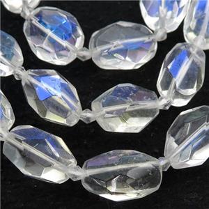 Clear Quartz Beads, faceted barrel, electroplated, approx 12-17mm