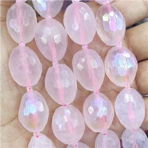 Rose Quartz Beads, faceted barrel, electroplated, approx 12-17mm