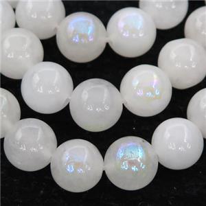 white MoonStone Beads, round, electroplated, approx 6mm dia