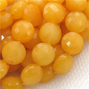 Orange Chinese Honey Jade Beads Faceted Coin Dye, approx 8mm dia