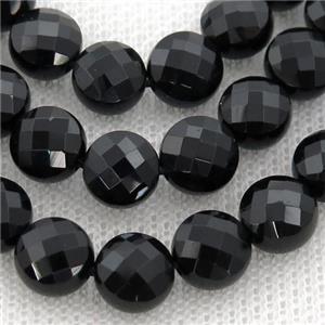 black Onyx Agate Beads, faceted coin, approx 8mm dia