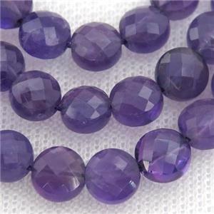 purple Amethyst Beads, faceted coin, approx 8mm dia