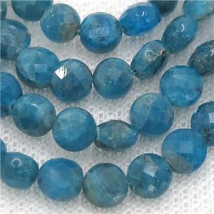 blue Apatite Beads, faceted circle, approx 6mm dia