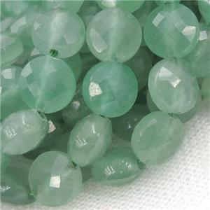 green Aventurine Beads, faceted coin, approx 8mm dia