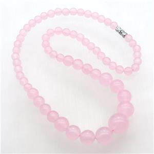 pink Malaysia Jade Necklaces with screw clasp, approx 6-14mm, 45cm length