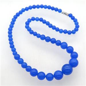 royal blue Malaysia Jade Necklaces with screw clasp, approx 6-14mm, 45cm length