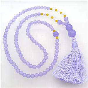 lavender Malaysia Jade Necklaces with tassel, approx 6-14mm, 63cm length