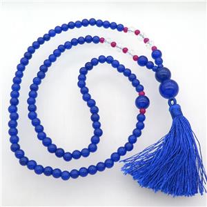 blue Malaysia Jade Necklaces with tassel, approx 6-14mm, 63cm length
