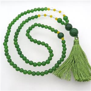 green Malaysia Jade Necklaces with tassel, approx 6-14mm, 63cm length