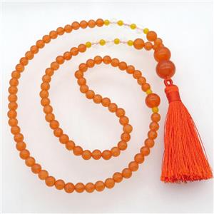 orange Malaysia Jade Necklaces with tassel, approx 6-14mm, 63cm length