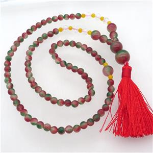 dichromatic Malaysia Jade Necklaces with tassel, approx 6-14mm, 63cm length