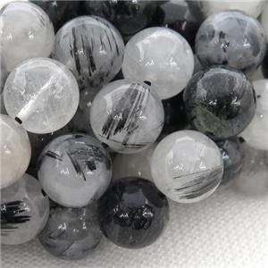 black Rutilated Quartz Beads, round, approx 8mm dia