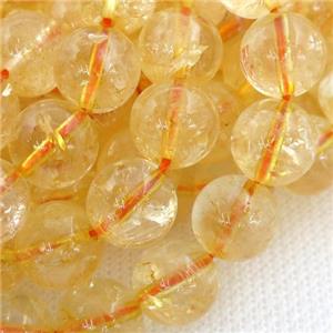 round Citrine Beads, yellow treated, approx 12mm dia