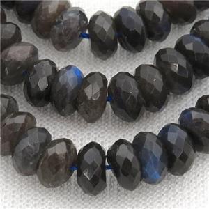 black Labradorite Beads, faceted rondelle, approx 6x12mm