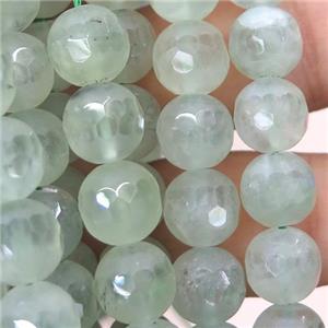 faceted round green prehnite beads, matte, approx 10mm dia