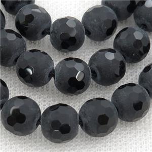 Natural Black Onyx Agate Beads Faceted Round Matte, approx 10mm dia