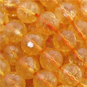 Citrine Beads, faceted round, yellow treated, approx 6mm dia