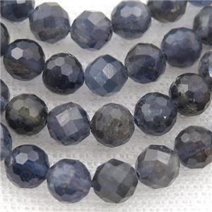 Iolite Beads, faceted round, inkblue, approx 7mm dia