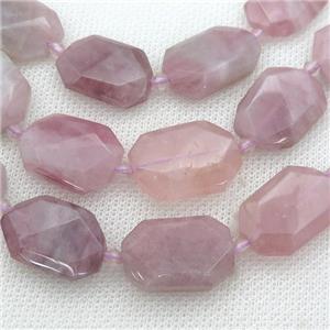 Madagascar Rose Quartz Beads, faceted rectangle, approx 13-20mm