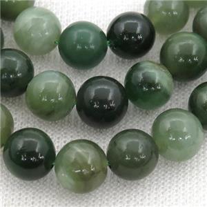 Green Chinese Nephrite Jade Beads Smooth Round, approx 11mm dia