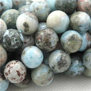 Natural Larimar Beads Smooth Round C-grade, approx 12mm dia
