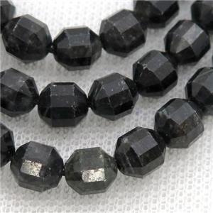 black Hornblende bullet beads, approx 7-8mm