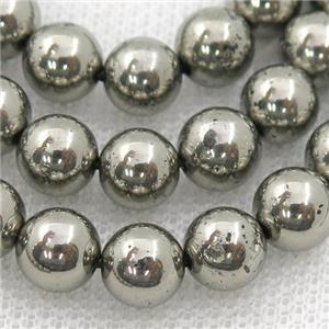 round Pyrite Beads, approx 7mm dia