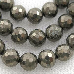 faceted round Pyrite Beads, approx 10mm dia