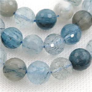 blue Rutilated Quartz Beads, faceted round, approx 10mm