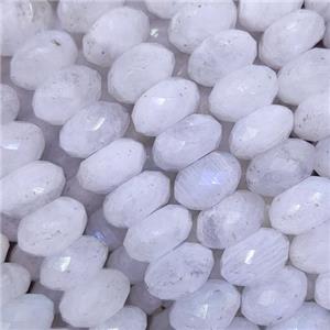 white Moonstone beads, faceted rondelle, approx 6x9mm