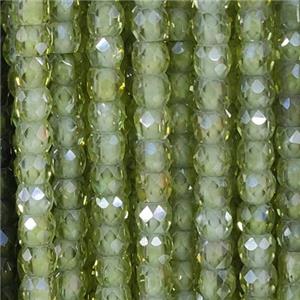 green Cubic Zircon Beads, faceted rondelle, approx 4mm
