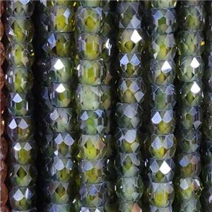 deep green Cubic Zircon Beads, faceted rondelle, approx 4mm