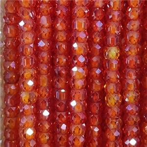 red Cubic Zircon Beads, faceted rondelle, approx 3mm