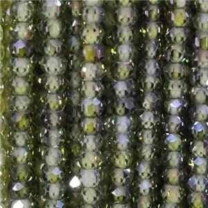 green Cubic Zircon Beads, faceted rondelle, approx 3mm