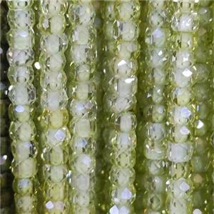 lt.green Cubic Zircon Beads, faceted rondelle, approx 3mm