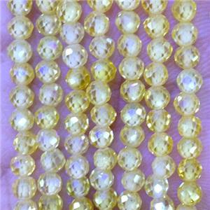 yellow Cubic Zircon Beads, faceted rondelle, approx 3mm dia
